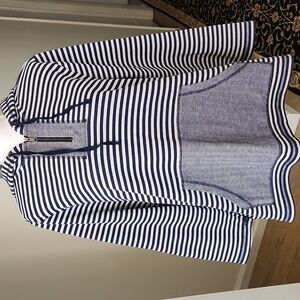 CJ Banks Pullover Sweatshirt Nautical Hoody Stripped White Navy Blue Sz 2X